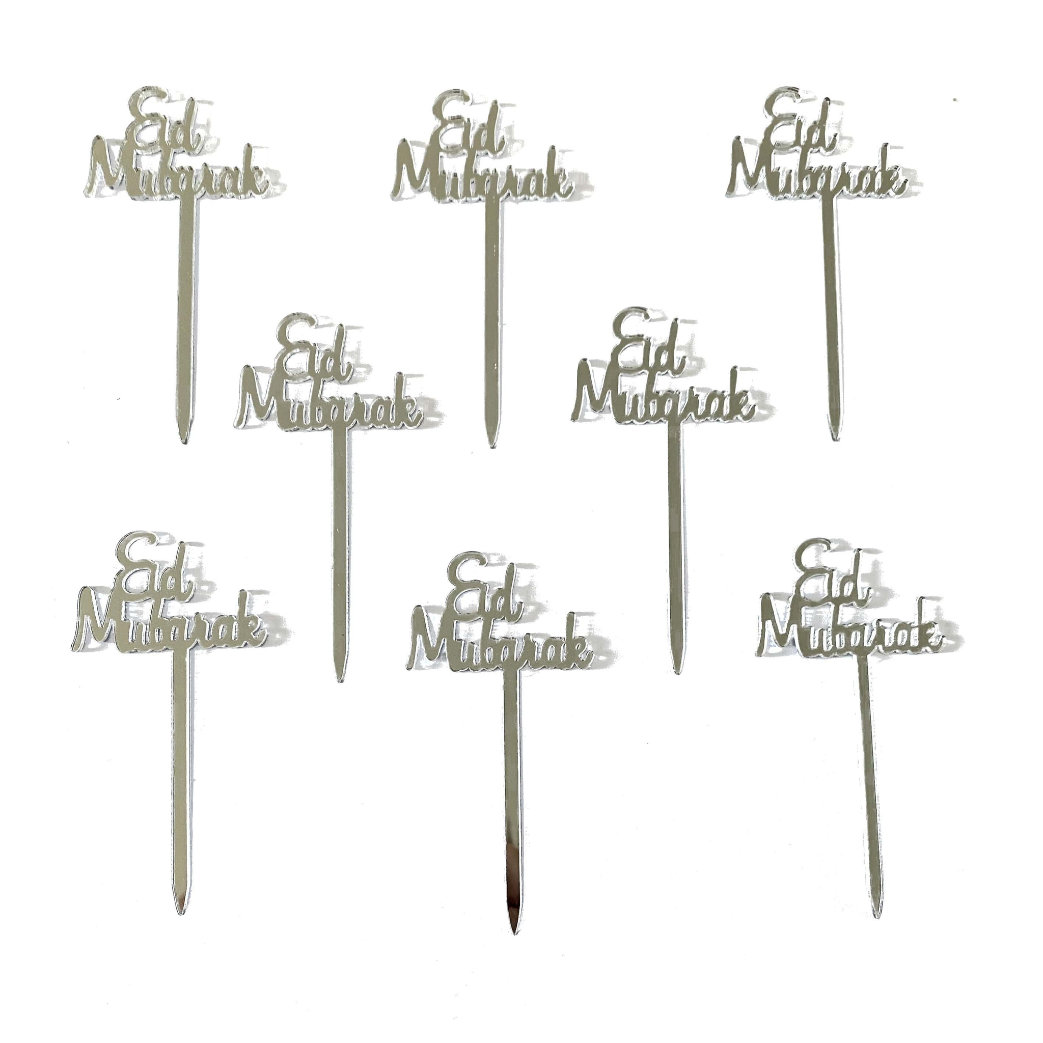 Cupcake toppers "Eid Mubarak" plastic -silver (8pcs)